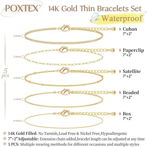 Gold-Style 09 Dainty Stack Beaded Rope Bracelets Jewelry Gifts for Women - Picture 5 of 6